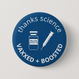 Booster Vaccinated Covid-19 Bedankt Science Blue Ronde Button 5,7 Cm