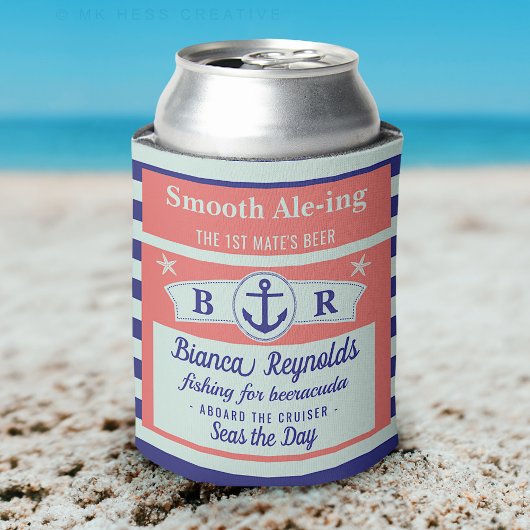 Boot 1e stuurman nautische zeeman gestreepte koraa blikjeskoeler