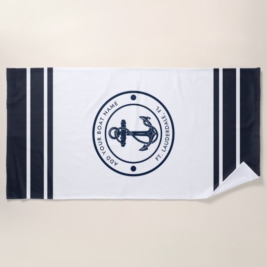 Boot Anker Navy Blue Boating Custom Strandlaken (Voorkant)