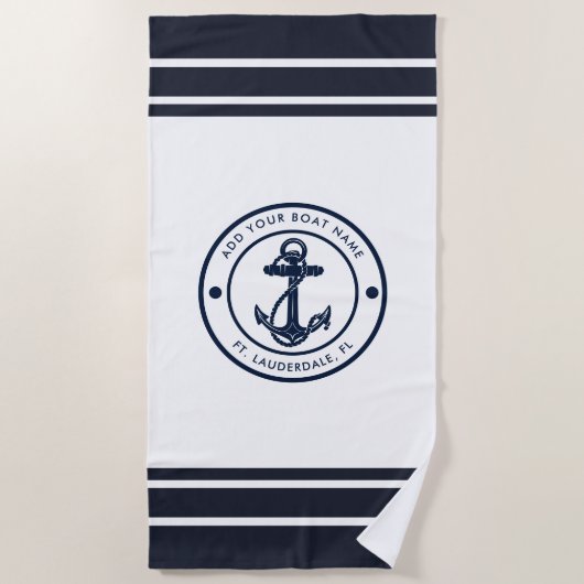 Boot Anker Navy Blue Boating Custom Strandlaken (Voorkant)