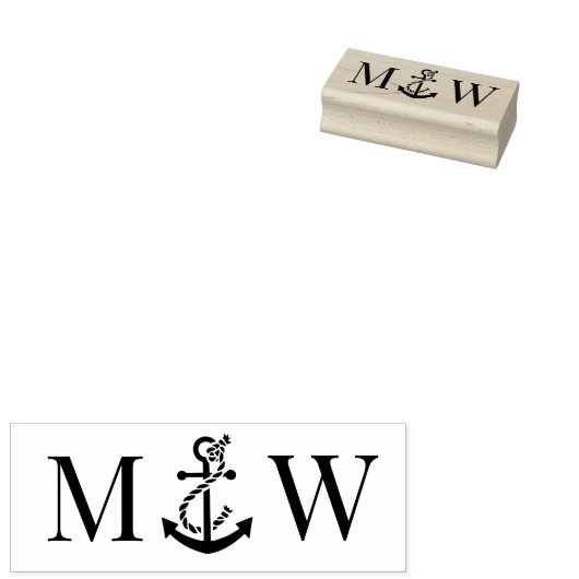 Boot Anker Paar Bruiloft 2 Initiaal Monogram #3 Rubberstempel (Gestempeld)
