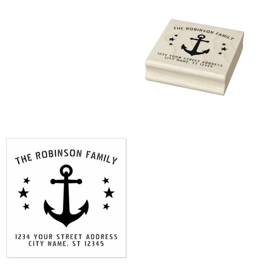 Boot Anker Sterren Naam Adres 2.5 inch Rubberstempel (Gestempeld)