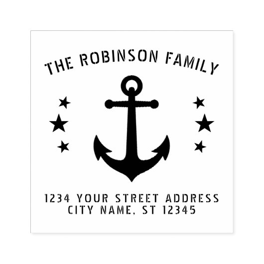  Boot Anker Sterren Naam Adres 2.5 inch Rubberstempel (Afrduk)