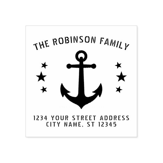  Boot Anker Sterren Naam Adres 2x2 inch Rubberstempel (Afrduk)