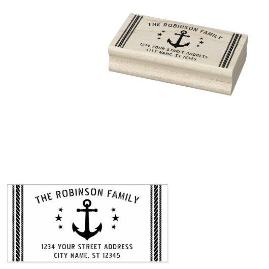 Boot Anker Sterren Naam Retouradres Rubberstempel (Gestempeld)