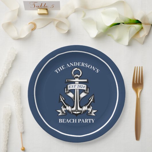 Boot Anker Strand Verjaardagsfeest Nautische bruil Papieren Bordje (Huwelijk)