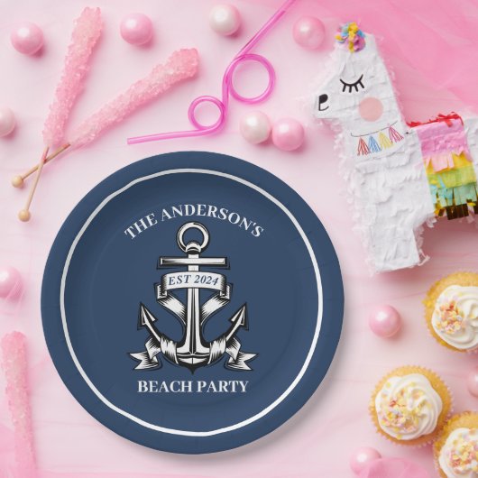 Boot Anker Strand Verjaardagsfeest Nautische bruil Papieren Bordje (Feest)