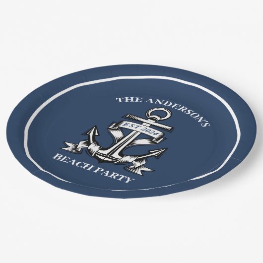 Boot Anker Strand Verjaardagsfeest Nautische bruil Papieren Bordje (Gekanteld)