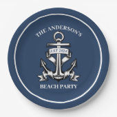 Boot Anker Strand Verjaardagsfeest Nautische bruil Papieren Bordje (Voorkant)