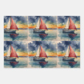 Boot aquarel op zee verf druipen inpakpapier vel (Voorkant 3)