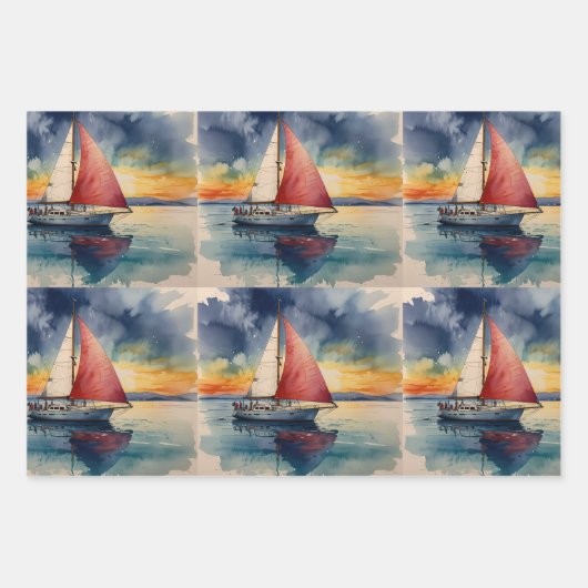 Boot aquarel op zee verf druipen inpakpapier vel (Voorkant 3)