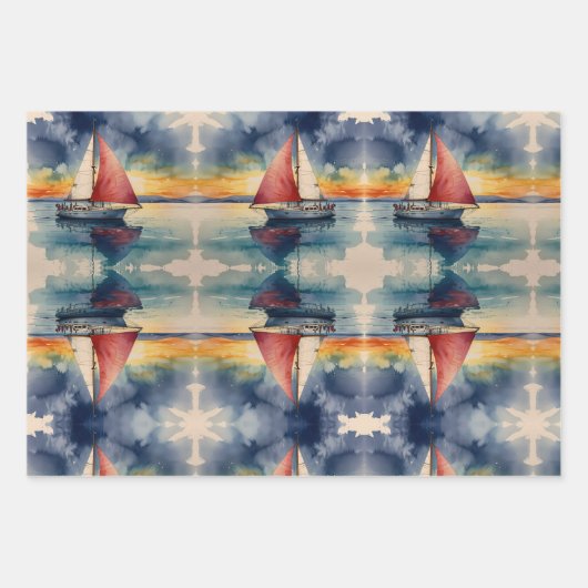 Boot aquarel op zee verf druipen inpakpapier vel (Voorkant 2)