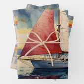 Boot aquarel op zee verf druipen inpakpapier vel (In situ)