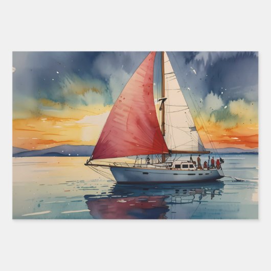 Boot aquarel op zee verf druipen inpakpapier vel (Voorkant)