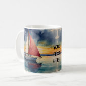 Boot aquarel op zee verf druipen koffiemok (Voorkant links)