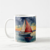 Boot aquarel op zee verf druipen koffiemok (Links)