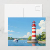 Boot bij een vuurtoren briefkaart (Voorkant / Achterkant)