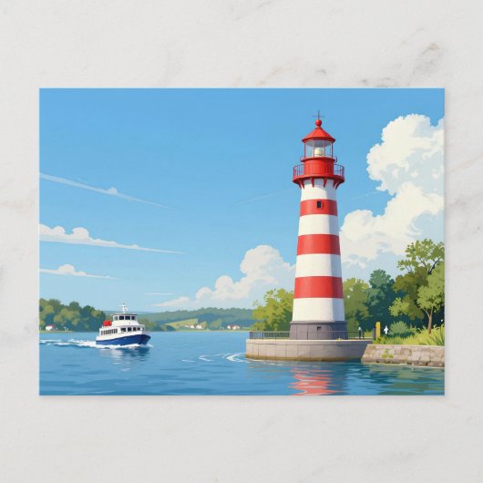 Boot bij een vuurtoren briefkaart (Voorkant)