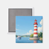 Boot bij een vuurtoren magneet (Voorkant / Achterkant)