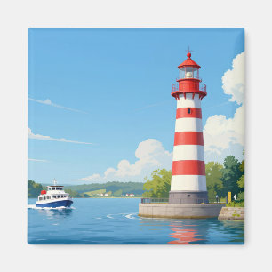 Boot bij een vuurtoren magneet