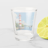 Boot bij een vuurtoren shot glas (Achterkant)