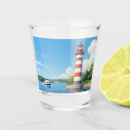 Boot bij een vuurtoren shot glas (Voorkant)