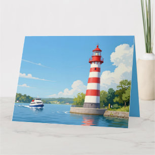 Boot bij een vuurtoren Vouwbare Wenskaart Kaart