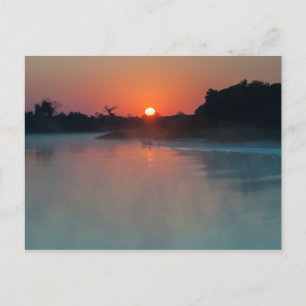 Boot bij zonsopgang op de rivier briefkaart