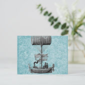 boot |Blue Damask Briefkaart (Staand voorkant)