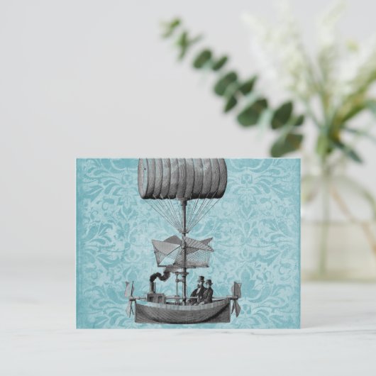 boot |Blue Damask Briefkaart (Staand voorkant)