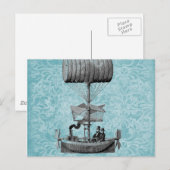 boot |Blue Damask Briefkaart (Voorkant / Achterkant)