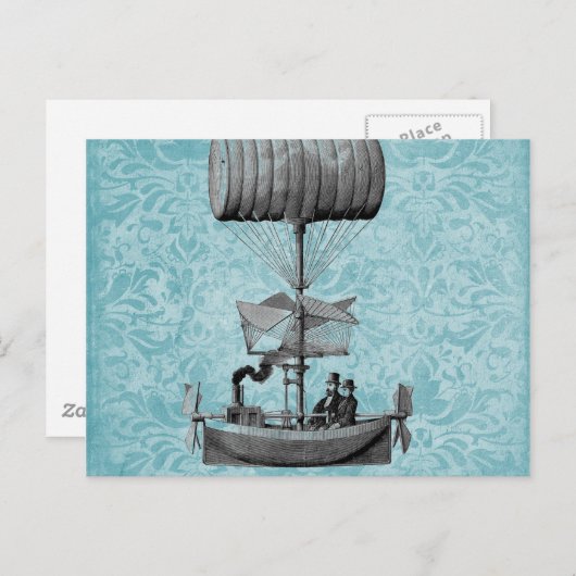 boot |Blue Damask Briefkaart (Voorkant / Achterkant)