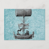boot |Blue Damask Briefkaart (Voorkant)
