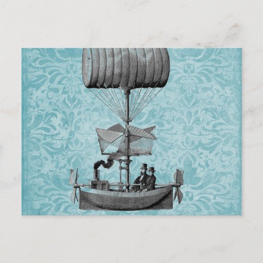 boot |Blue Damask Briefkaart (Voorkant)