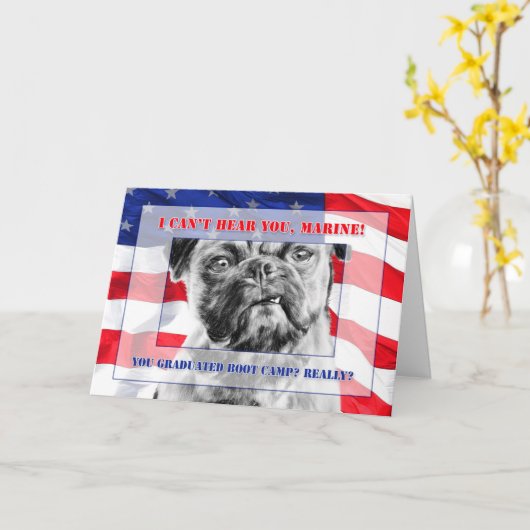 Boot Camp Afstuderen Funny Grumpy Pug Dog Kaart (Gele Bloem)