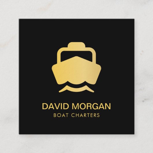 Boot Captain Yacht Zwart en Goud Vierkante Visitekaartje (Voorkant)