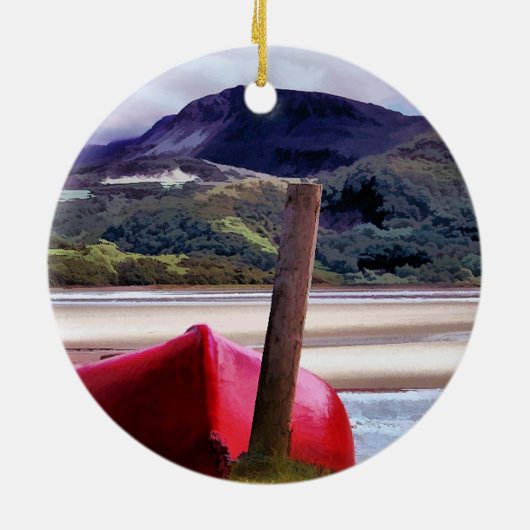 BOOT- EN MOUNTAINENLANDSCHAP KERAMISCH ORNAMENT (Achterkant)