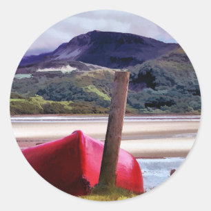 BOOT- EN MOUNTAINENLANDSCHAP RONDE STICKER