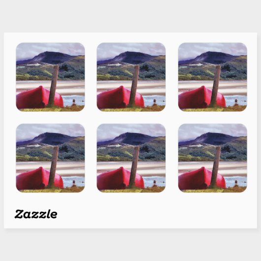 BOOT- EN MOUNTAINENLANDSCHAP VIERKANTE STICKER (Vel)