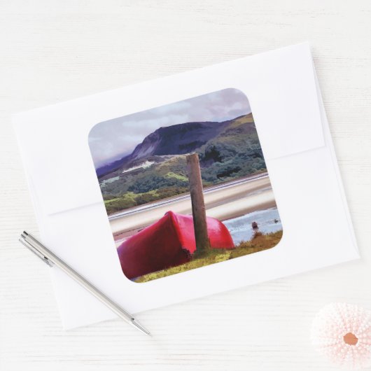BOOT- EN MOUNTAINENLANDSCHAP VIERKANTE STICKER (Envelop)