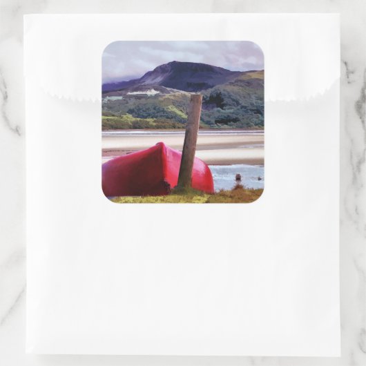 BOOT- EN MOUNTAINENLANDSCHAP VIERKANTE STICKER (Tas)