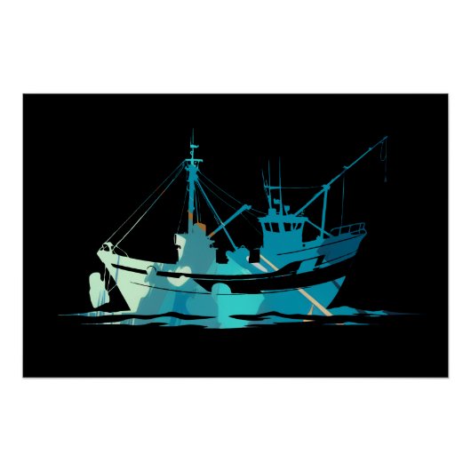 Boot Gevist Illustratie Silhouette Stijl Perfect Poster (Voorkant)