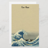 Boot in Big Blue White Ocean Golven op Light Tan Briefpapier (Voorkant / Achterkant)