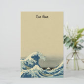 Boot in Big Blue White Ocean Golven op Light Tan Briefpapier (Staand voorkant)