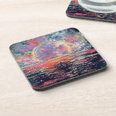 Boot in de kleurrijke maan - Hard Plastic Onderzet Bier Onderzetter (Linkerzijde)