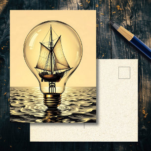  boot in een gloeilamp   Contact houden Briefkaart