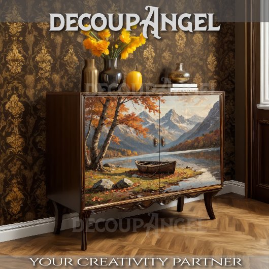 Boot in het berglandschap -Decoupage- Tissuepapier