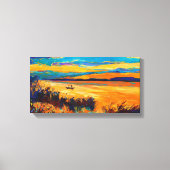 Boot in meer.Sunset landschap Canvas Afdruk (Voorkant)