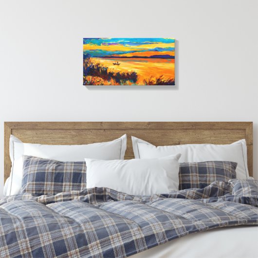 Boot in meer.Sunset landschap Canvas Afdruk (Insitu (Slaapkamer))