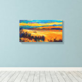 Boot in meer.Sunset landschap Canvas Afdruk (Insitu (Houten vloer))
